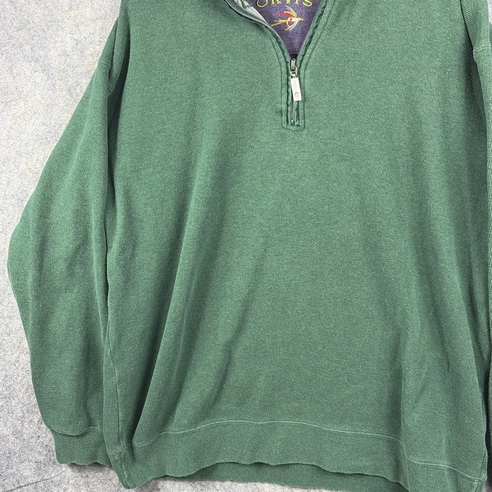 Orvis Men's 1/4 Zip Pullover Thick Heavy 100% Cotton Sweater Green LG